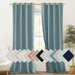 NICETOWN Blackout Linen Curtains 90 Inches Long, 100% Blackout Drapes 2 Panels Set for Bedroom Living Room, Skylark Blue Black Out Vertical Blinds Thermal Insulated Curtains, 52 Inches Wide