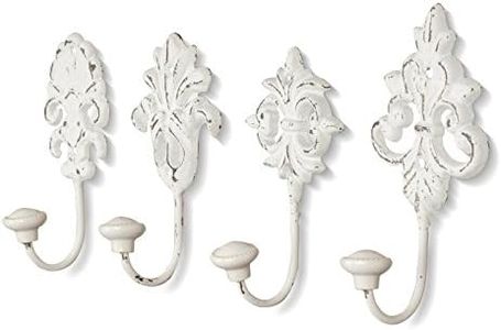 Lot de 4 crochets muraux en fer blanc gris - Style shabby chic - Style maison de campagne vintage nostalgie antique - Style baroque