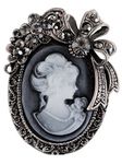 Alilang Vintage Inspired Crystal Rhinestone Victorian Lady Cameo Brooch Pin Maiden Flower Ribbon Bow Pendant Grey