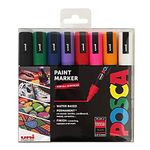 Posca PC-5M Water Based Permanent Marker Paint Pens. Medium Tip for Art & Crafts. Multi Surface Use On Wood Metal Paper Canvas Cardboard Glass Fabric Ceramic Rock Stone Pebble Porcelain. Set of 8