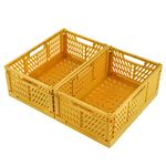 Spesh 2 Pcs Collapsible Storage Boxes Mini Storage Crates Stackable Storage Baskets Plastic Foldable Crates for Desk,Shelf,Drawer(Yellow,30*20*12cm)