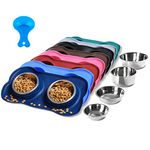 Hubulk 2 Stainless Steel Pet Dog Bowls with No Spill Non-Skid Silicone Mat + Pet Food Scoop Water and Food Feeder Bowls for Feeding Small Medium Large Dogs Cats (Small, Navy Blue)