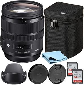 Sigma 24-70mm F2.8 Art for Canon Camera Bundle with Canon 24-70mm f2.8 Sigma Lens, Lens Front and Rear Caps, Lens Hood, Lens Case, 2X 64GB SanDisk Memory Cards (7 Items) - Sigma 24-70 24mm to 70mm