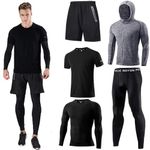 Holure Men's Sports Running Set (Pack of 5) Athletic Shirt+Short/Compression Shirt+Pants with Coat Tracksuit Gym Suits Black 03 L