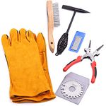 Mardatt 6Pcs Industrial Slag Removal Welding Tools and Accessories Includes 10 Inch Welding Chipping Hammer, 8 Inch Welding Pliers, Wire Brush, Welding Gloves, Wire Gauge, Metal Sheet Thickness Gauge