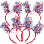 Blue Ornament 5pcs 4th of July Headbands American Flag Heart Tinsels Head Bopper Patriotic Headpiece for Women Girls Outdoor