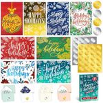 Decorably 40 Pack Foil Embossed Happy Holidays Cards with Envelopes Bulk & Stickers - 8 Designs Printed Message Bulk Christmas Cards Bulk Holiday Cards with Envelopes, 5x7in Happy Holiday Cards Bulk