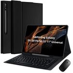 TUNKARMOR Case Keyboard for Samsung Galaxy Tab S9 FE / S9 / S8 / S7 10.9"/11" - Mouse and Detachable Magnetic Keyboard, Slim Case with Pencil Holder, Auto Sleep/Wake, Black