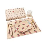 Home Table Linen Set of 12 – Florared Design | Napkins, Placemats, Coasters | 100% Cotton | Premium Gifting Set by Welspun