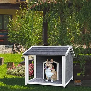 Dog Crate Furniture Outdoor Dog Cage, Waterproof Windproof Warm Dog Kennel, Solid Wood Dog Crates, Easy to Assemble, for Medium Dog, Pet, 35.83" L x 39.38" W x 32.5" H (Gray)