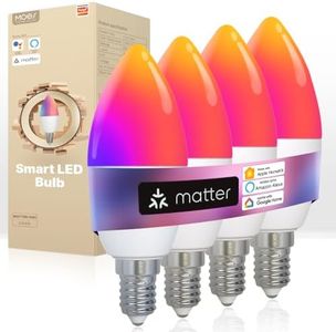 MOES Ampoule Intelligente RGB E14, Compatible avec Matter, Alexa, Google home, Apple home, 6W 470LM 2700k - 6500k RGB Dimmable 16 Millions de Couleurs, 2,4 GHz WiFi 4PCS