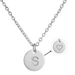 AFSTALR Initial Letter Necklace for Women Round Pendant with S Heart Necklace Personalized Birthday Jewellery Gifts Silver