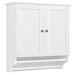 Yaheetech Bathroom Wall Cabinet with 2 Towel Bars Two-Door Wall Mount Organizer Medicine Cabinet, White