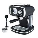 Cooks Professional 15 Bar Retro Coffee Espresso Machine | Coffee Machine with Steam Wand | Built in Temperature Gauge | Black