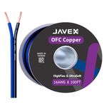 JAVEX Speaker Wire 16-Gauge [1.31mm2][0.16mm Strands Oxygen-Free Copper 99.9%] Stranded Copper, Blue/Black, Cable for Hi-Fi Systems, Amplifiers, AV receivers and Car Audio Systems, 30.5M [100FT]