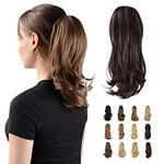 Sofeiyan 13" Ponytail Extension Long Curly Ponytail Clip in Claw Hair Extension Natural Looking Synthetic Hairpiece for Women,Darkest Brown & Dark Auburn Mixed