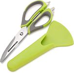 MANOGYAM Kitchen Scissor | Multipurpose Kitchen Scissor with Holder | Bottle Opener | Peeler | Slicer | Nut Cracker | Detachable Mighty Shears | Heavy Duty 6-In-1 Scissor | Cooking Scissor | Kitchen Scissor for Cooking, Fruits, Vegetables, Meat, Fish (Green)