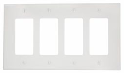 Leviton PJ264-W 4-Gang Decora/GFCI Decora Wallplate, Midway Size, White