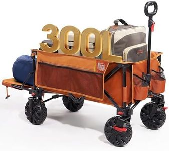 TIMBER RIDGE Festival Trolley, 300L Folding Beach Trolley Cart with Brakes & Adjustable Tailgate, 135kg Capacity Collapsible Wagon with Detachable Wide Wheels for Outdoor Camping Garden, Orange