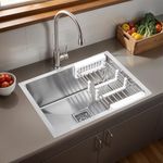 Ruhe® Handmade Single Bowl Kitchen Sink 24 x 18 x 10 inches | 304 Stainless Steel Handmade Kitchen Sink | with Brushed Matte Finish | Including Strainer-Basket/Sink Coupling/Waste Pipe