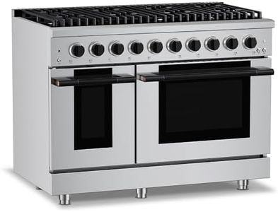 Hauslane 48" Dual Fuel Range in Stainless Steel, 8 Burners up to 20,000 BTU 6.7 cu. ft., Double Convection Oven with 5 Rack Positions, 5-Year Warranty, Convertible NG/LP Cool-Touch Triple-Layer Door