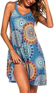 Ekouaer Womens Nightgown Sleeveless Sleepwear V Neck Racerback Sleep Dress, Blue Round Flower, XX-Large