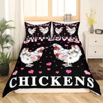 Chickens Duvet Cover Just A Girl Who Loves Horse Chickens Bedding Set for Kids Boys Girls Pink Floral Chickens Comforter Cover Farm Animal Bedspread Cover 2Pcs Zipper Single Size Boys