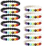 LOYALLOOK 12PCS Lava Stone Bracelet Mens Chakras Bead Bracelet Natural Stone Oil Diffuser Bracelet for Men Women Yoga Prayer Bracelet