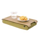 Bosign Laptray with bean bag cushion. Portable Lap desk for Laptop, Breakfast, Dinner. Washable, removable cushion cover. Natural Willow wood. Olive green cushion. MINI (43x23x6,5 cm)