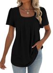 isermeo Short Sleeve Eyelet Shirt for Women Ruffle Sleeve Blouses Casual Shirts Summer Beach Tops Black M