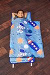 Everyday Kids Toddler Nap Mat w/Removable Pillow -Outer Space Adventures- Carry Handle with Straps Closure, Rollup Design, Soft Microfiber for Preschool, Daycare, Travel Sleeping Bag - Ages 3-6 Years