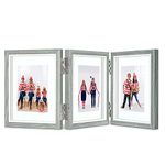 Afuly 5x7 Picture Frame Hinged Collage Floating Picture Frames Grey Wood Grain Farmhouse Photo Frame Foldable Desktop Multi Display Real Glass, Gifts for Mothers Day Birthdays Wedding Family