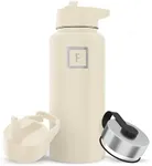 IRON °FLASK Sports Water Bottle - Wide Mouth with 3 Straw Lids - Stainless Steel Gym & Outdoor Bottles for Men, Women & Kids - Double Walled, Insulated Thermos, Metal Canteen - Cashmere Cream, 32 Oz