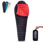 QEZER Down Sleeping Bag for Adults, Ultralight Sleeping Bag 5°C 15°C for Camping,Hiking and Backpacking Outdoor with Small Compressible Sack (Black)