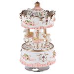 Ammoon luxury baseball 3-horse carousel music box, creative art item/gift, melody castle in the sky pink, purple, blue, gold shade for option, rose