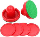 1 Set Mini Air Hockey Pushers and Air Hockey Pucks Great Goal Handles Pushers Goal Handles Paddles Replacement Accessories for Game Tables 60 MM, Red(2 Strikers, 4 Pucks)