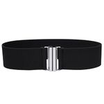 Syuer Womens Wide Elastic Waist Belt Cinch Belt Trimmer Stretch Waistband, Black (Silver Buckle), XXL-XXXL (35"-42")