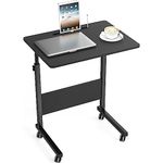 Soges Mobile Side Table 23.6 Inches End Table Sofa Table with Slot & Wheels Mobile Laptop Computer Desk Adjustable Movable Laptop Computer Stand,Black