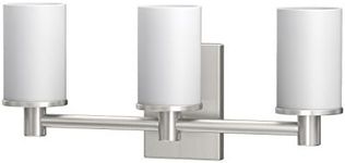 Gatco 1706 Modern Farmhouse Triple Sconce, Satin Nickel | Wall Mounted 3-Light Fixture with Cylinder Frosted 3.50" W X 5.38" H Glass Shades | Bathroom Vanity Light