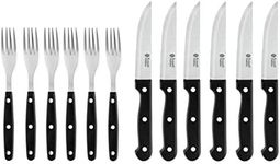 Russell Hobbs RH000431 12-Piece Cutlery Set – Tableware Service for 6, Steak Knives and Forks with Stainless Steel Blades, Serrated Steak Knife Set, Sharp Meat Knives, Ergonomic Handles, Black