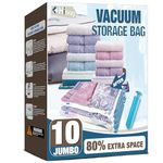 HIBAG Vacuum Storage Bags, 10 Jumbo Space Saver Vacuum Seal Bags, Space Bags, Vacuum Sealer Bags for Clothes, Comforters, Blankets, Bedding (10J)