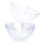 STACKABLES ~ Pack of 5 Plastic Large Serving Bowls 98oz | Salad Bowl | Party Bowls Set ~ 9.5" Clear Reusable Bowl