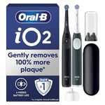 Oral-B iO2 Duo Electric Toothbrushes, 2 Gentle Care Toothbrush Heads, 1 Travel Case, 1 Travel Refill Holder, Toothbrush for Adults (Night Black and Forest Green), Designed by Braun, 2 Pin UK Plug