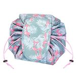 wolpin Large Cosmetic Makeup Kit Storage Organizer Drawstring Travel Toiletry Vanity Bag Big Compartment, Makeup Brush Holder Portable Waterproof, Flamingo, Multicolor, 52 cm