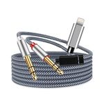 [MFi Certified] WLTASUY 6.6FT Lighting to 2-Male 1/4 TS Audio Stereo Cable, Dual 6.35mm Male Audio Cord Compatible with i-Pad, i-Phone 13 Pro for Amplifier, Mixer, Home Theater, Speaker ect