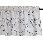 VOGOL Faux Linen Vines Embroidered Valance, Window Decorative Valances, Rod Pocket, 52 x 18 Inch, Grey