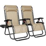 Yaheetech Zero Gravity Chairs Outdoor Adjustable Folding Sunloungers Lounge Recliners w/Pillows, Cup Holder and Carry Strap for Patio Porch Deck Beige Set of 2
