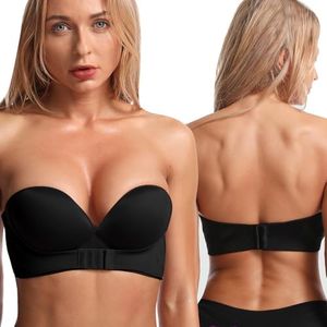 BKEPDY Donna Reggiseno Senza Spalline Fibbia Anteriore Reggiseno a Fascia Bandeau Push Up Bralette Senza Ferretto Invisibile Bra