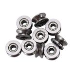 10pcs U624zz Carbon Steel Shell U-Groove Pulley Roller Metal U-Type Guide Pulley Wheel Roller Bearing 0.51inch OD for Window Door Linear Motion System