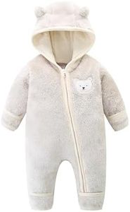 Unisex Baby Bear Onesie Winter Fleece Snowsuit Clothes Infant Footed Hooded Jumpsuit Romper 3-6 Months Beige